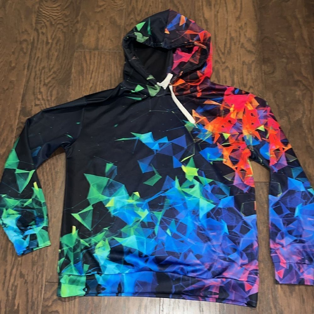 Rainbow Crystals giant print Pullover Hoodie Hooded Mens sweatshirt Poly blend